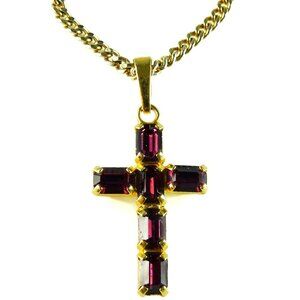 Purple Cross Necklace with Rhinestones Religious Jewelry